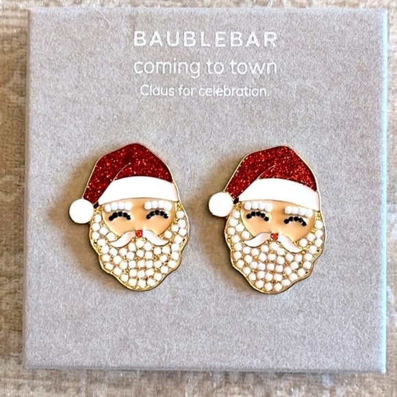 Brand New BaubleBar Christmas Santa Claus Post Earrings Festive Sparkly Beaded - Picture 1 of 10